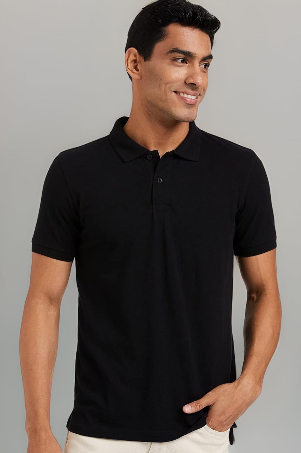 Sanvas One Plain Black Polo Cotton Blend T shirt