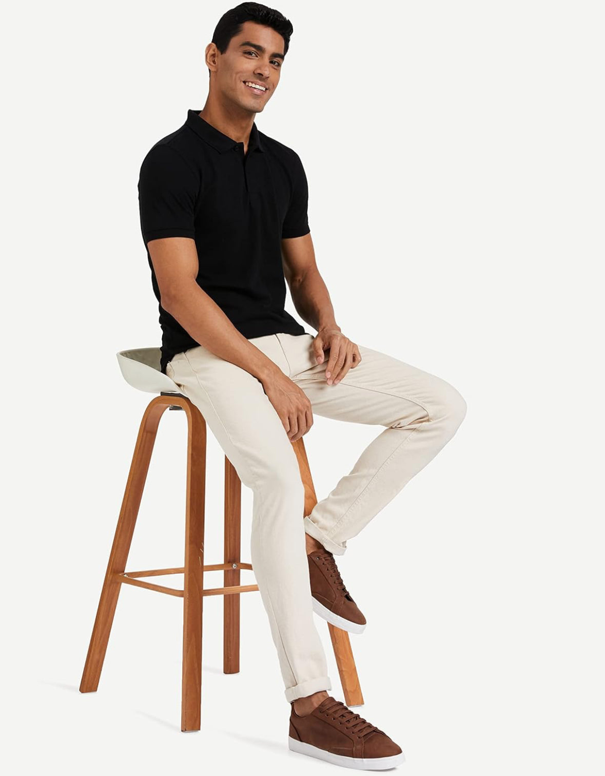 Sanvas One Plain Black Polo Cotton Blend T shirt