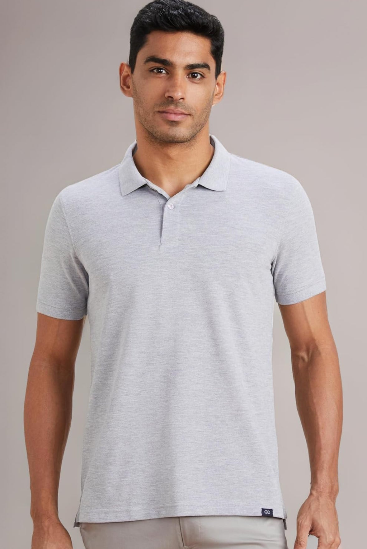 Sanvas One Plain Grey Polo Cotton Blend T-shirt