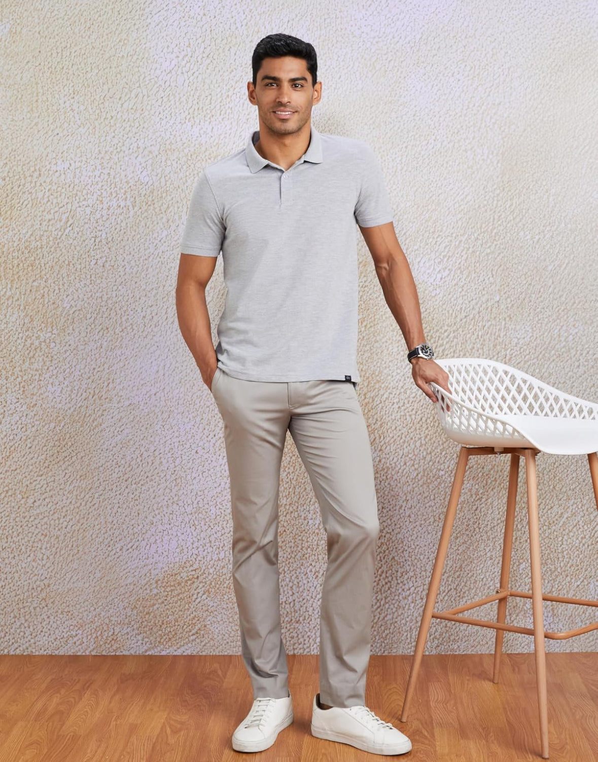 Sanvas One Plain Grey Polo Cotton Blend T-shirt
