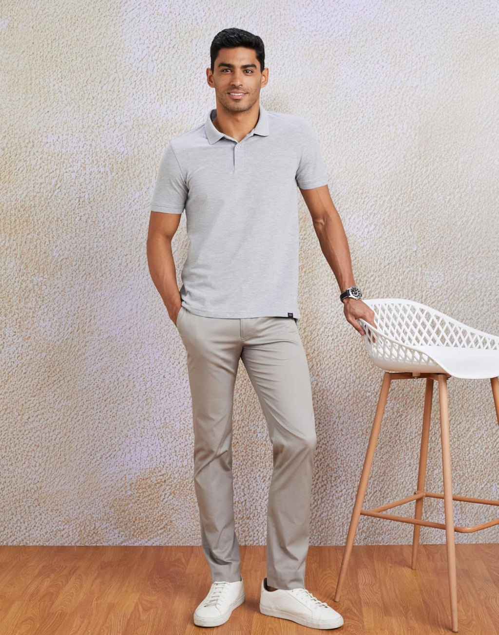 Sanvas One Plain Grey Polo Cotton Blend T-shirt