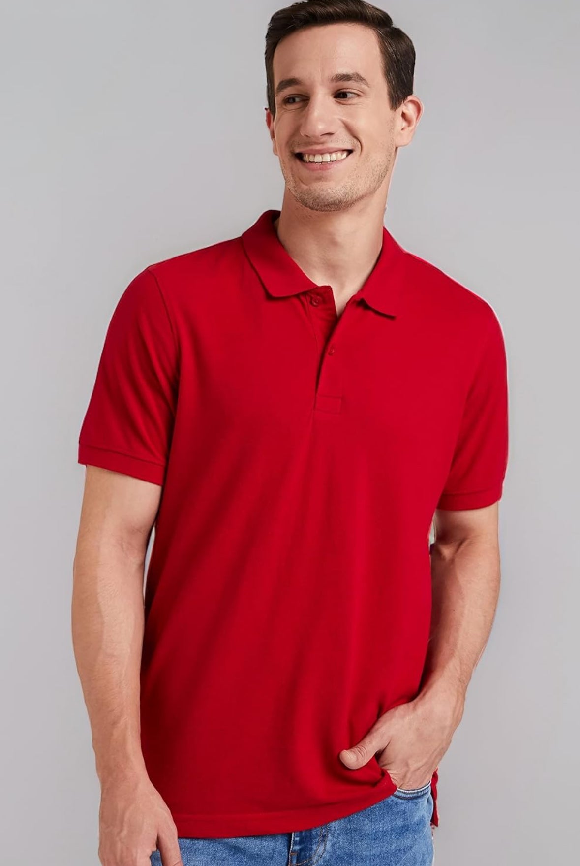 Sanvas One Plain Red Polo Cotton Blend T-shirt