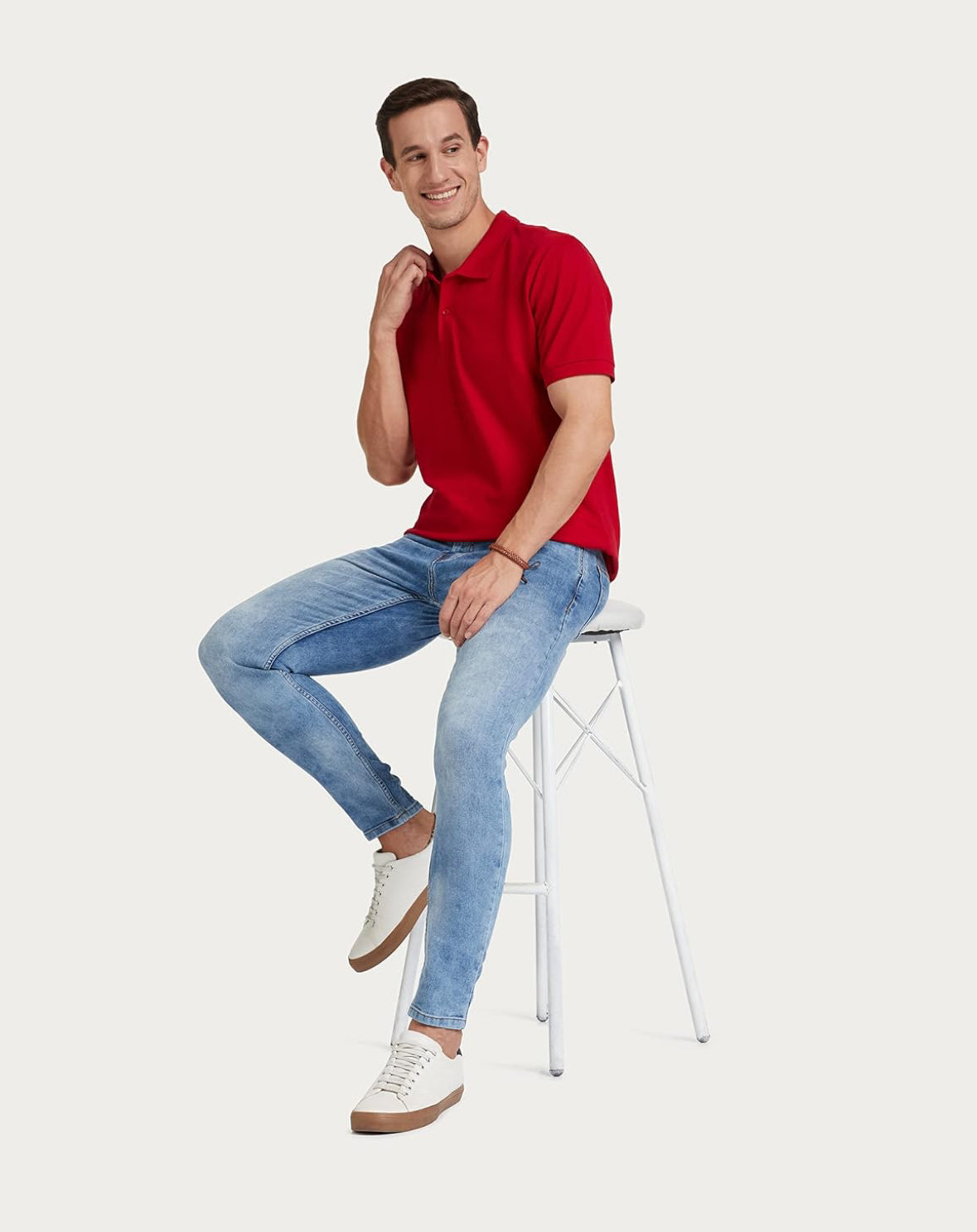 Sanvas One Plain Red Polo Cotton Blend T-shirt