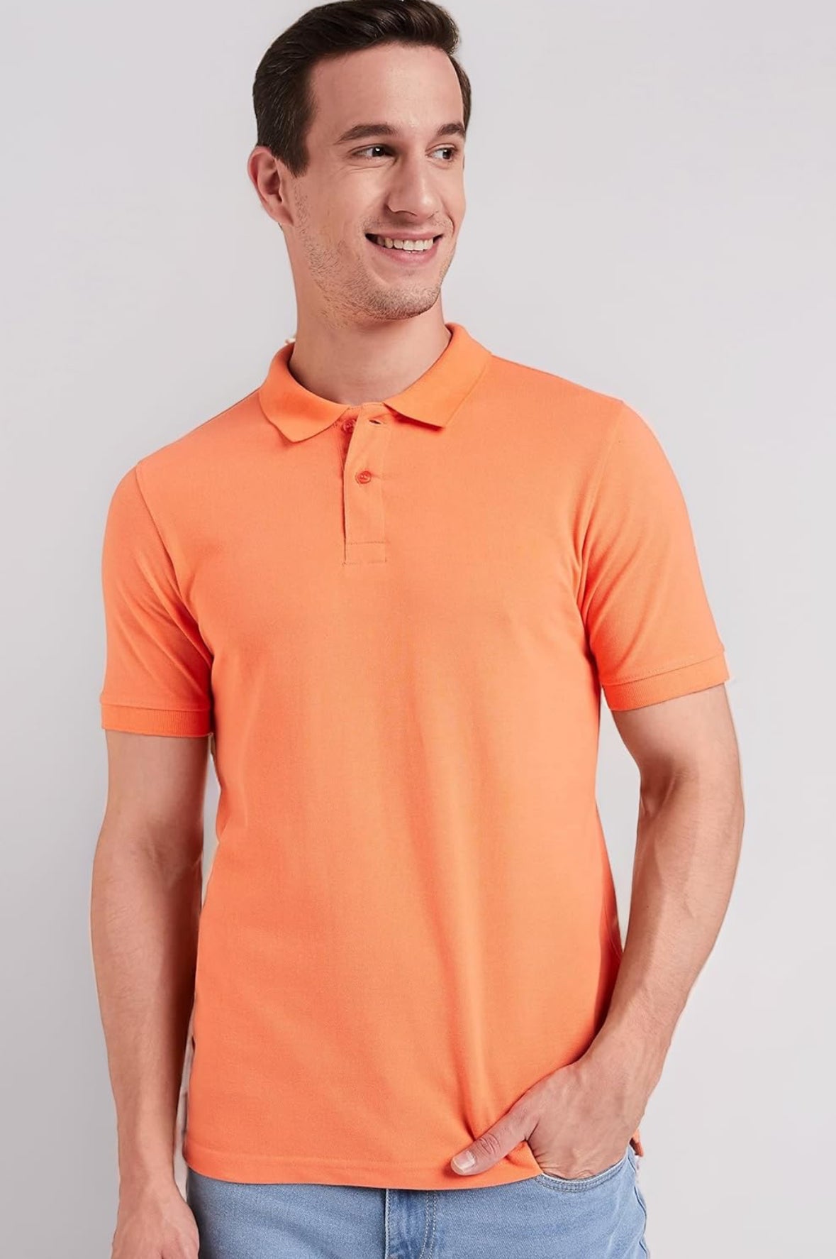 Sanvas One Plain Orange Polo Cotton Blend T shirt