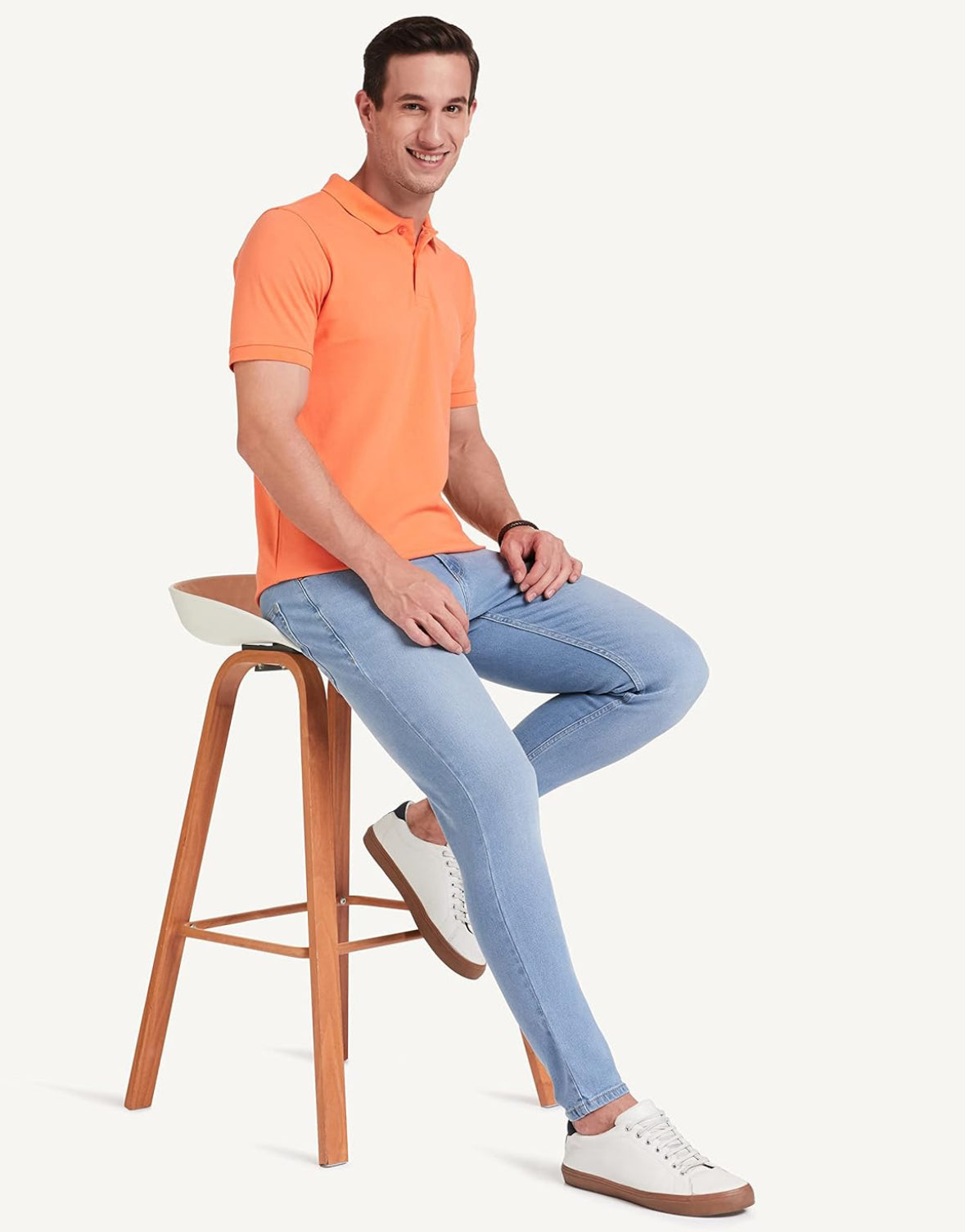 Sanvas One Plain Orange Polo Cotton Blend T shirt