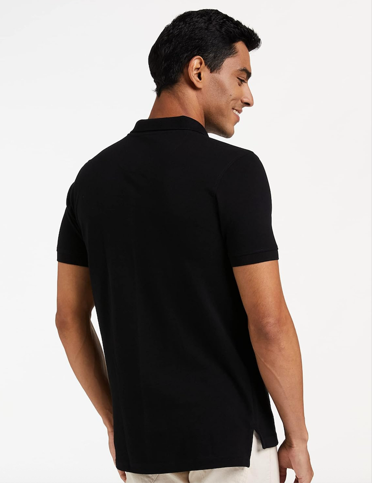 Sanvas One Plain Black Polo Cotton Blend T shirt